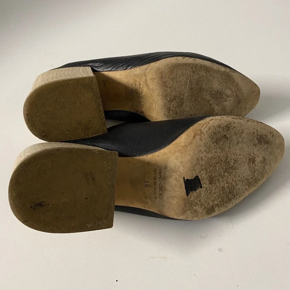 The Shoe Box Black Slip On Leather Almond Toe Mule Block 3